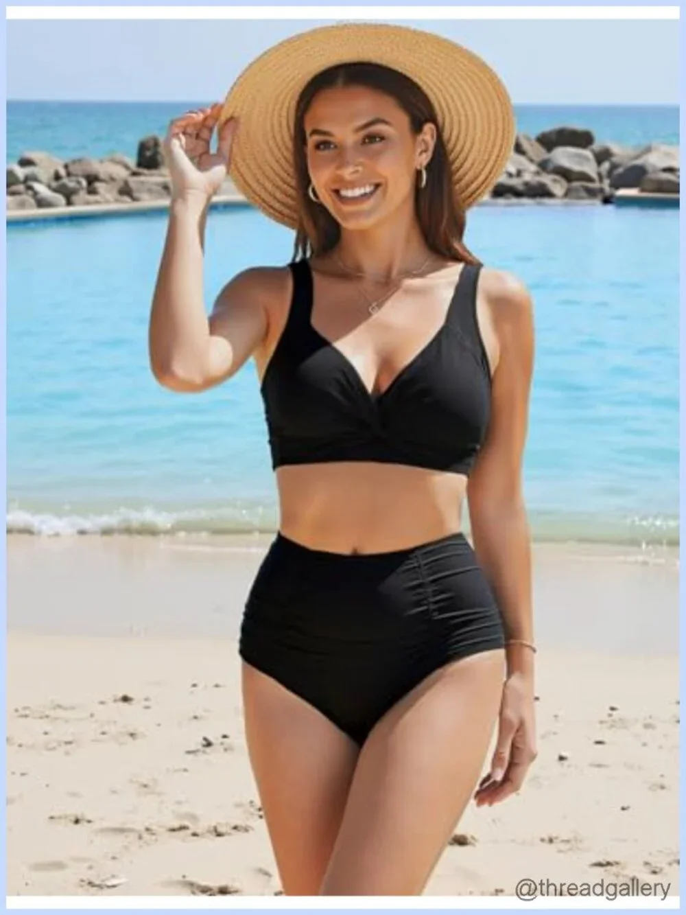 High Waisted Twist Front Bikini Set Ruched Tummy Control Two Piece Swimsuit
